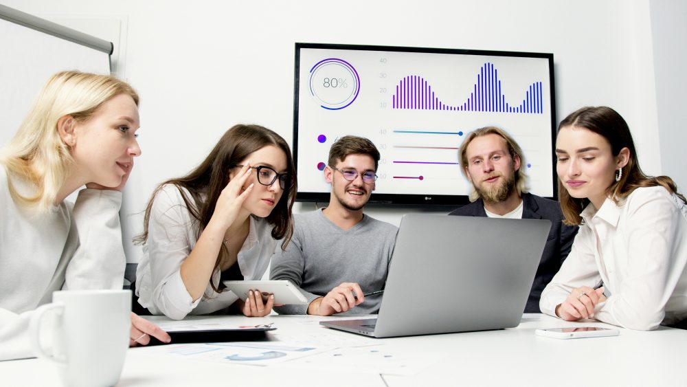 Team working on laptop