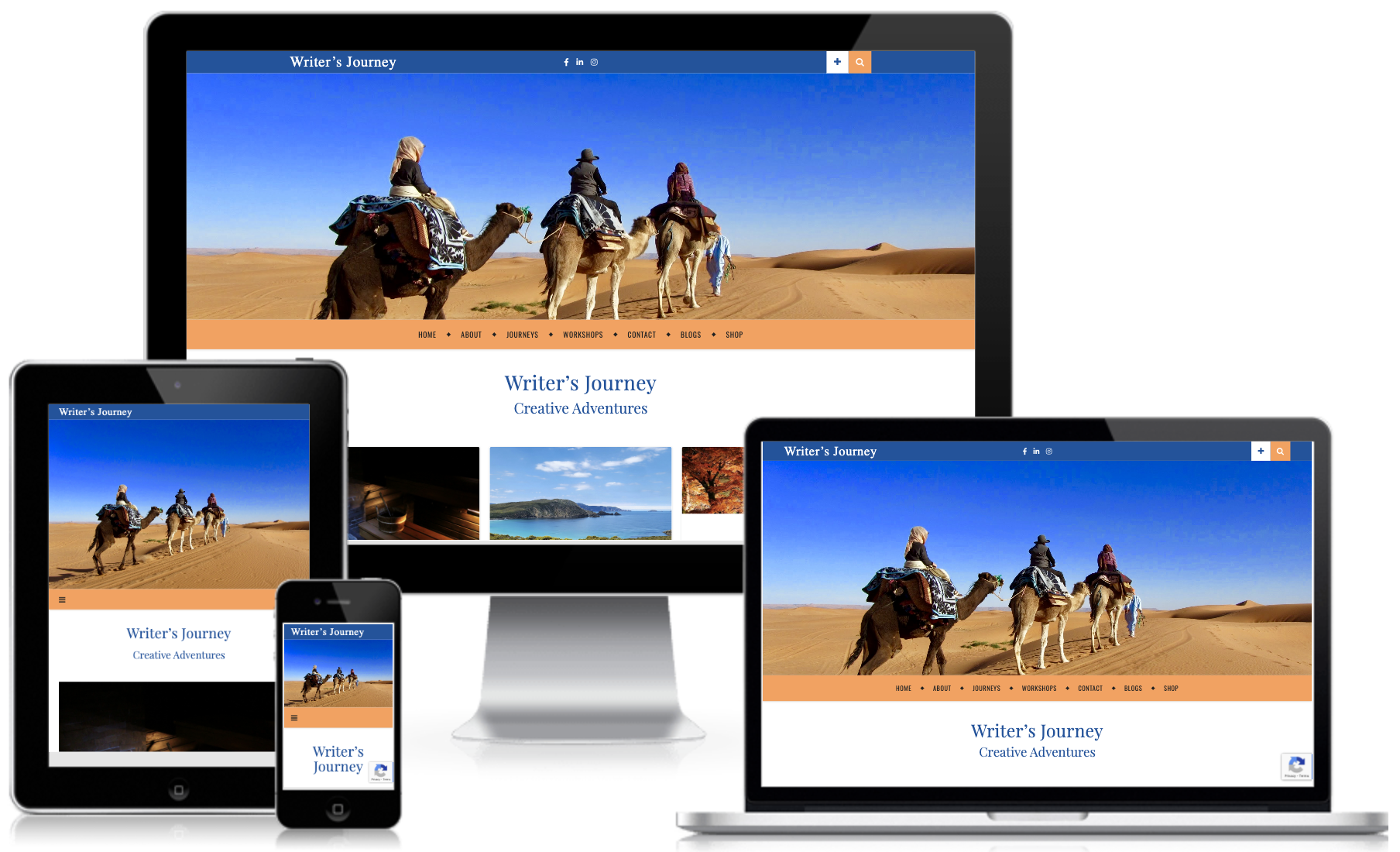 Writers journey website on different screen size