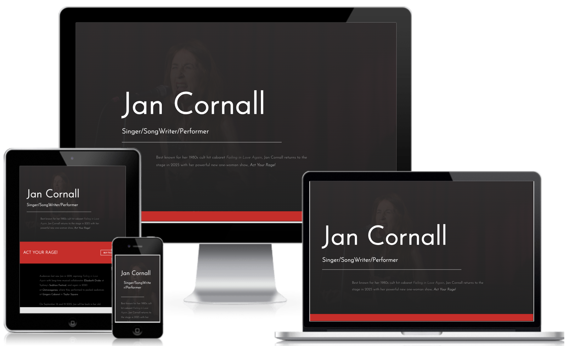 Jan Cornall website on different screen sizes