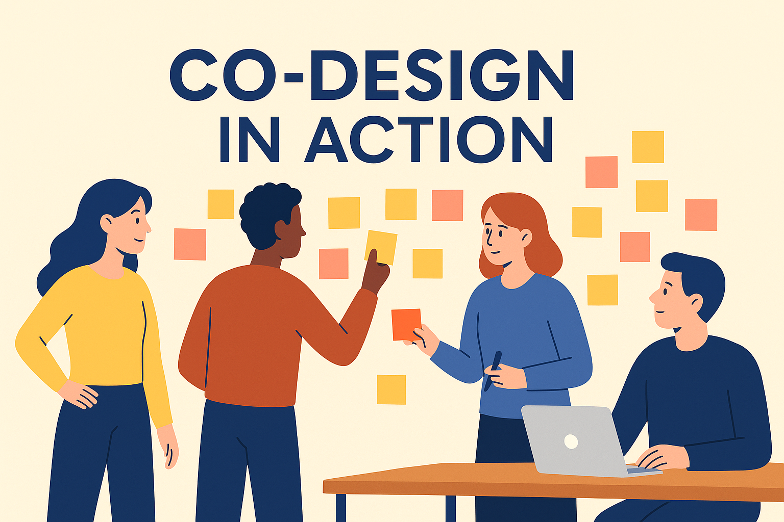 people collaborating in a workshop with sticky notes